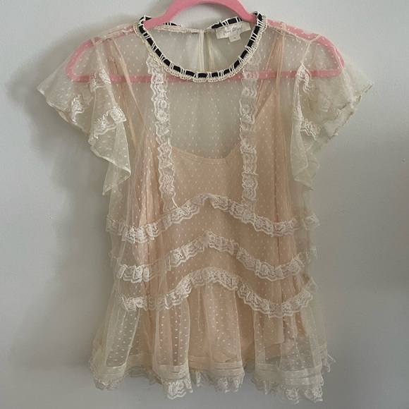 Anthropologie Tops - Forever That Girl size M beautiful lacy top with frill detailing and undershirt